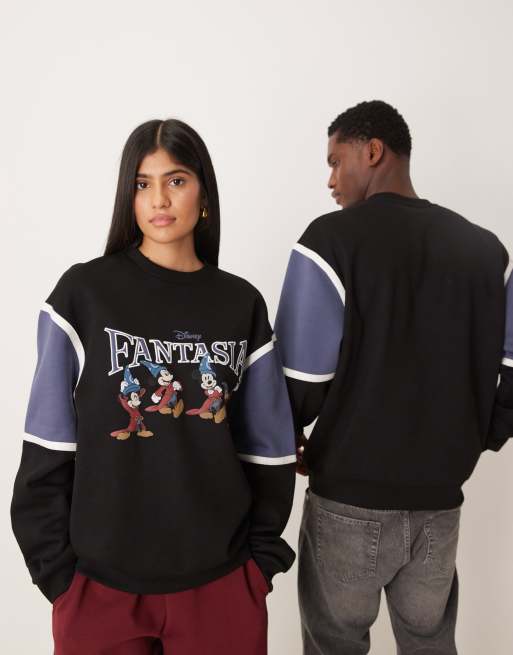 ASOS DESIGN – Disney Fantasia – Locker geschnittener Unisex-Pullover in Schwarz mit Mickey Mouse-Print und Rundhalsausschnitt, 4 von 4