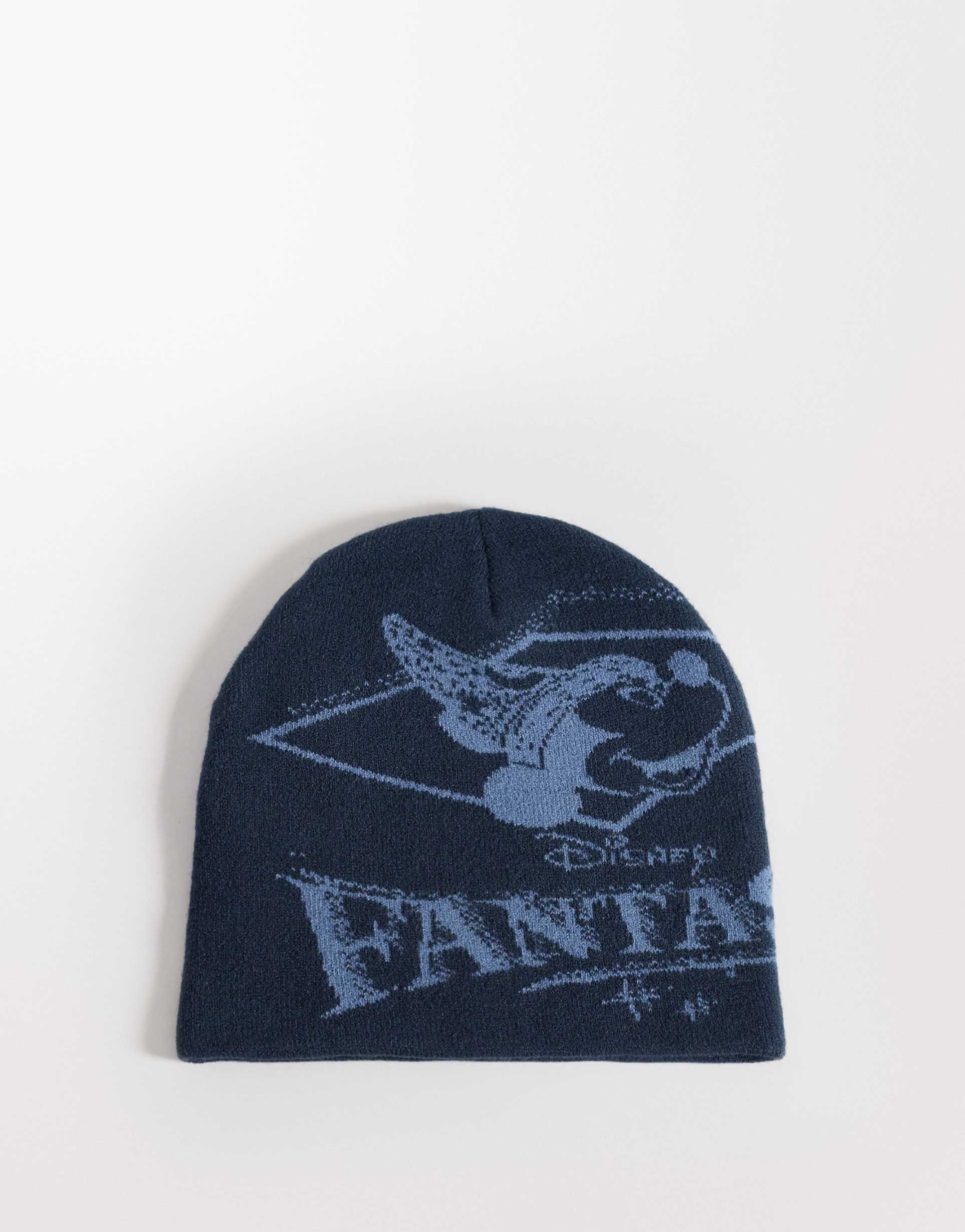 asos design disney fantasia mickey beanie in navy blue