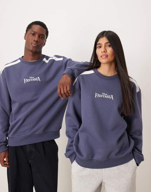 ASOS DESIGN Disney Fantasia – Niebieska luźna bluza z kapturem, okrągłym dekoltem i nadrukiem z motywem Myszki Miki