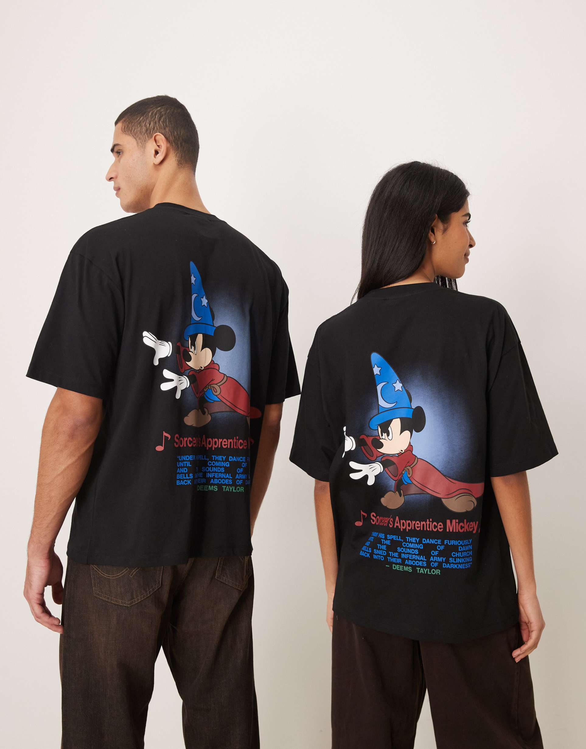 asos design disney fantasia oversized t-shirt with mickey mouse prints in black