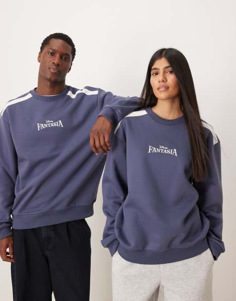 ASOS DESIGN Disney Fantasia relaxed crew with Mickey Mouse print in blue - view 1