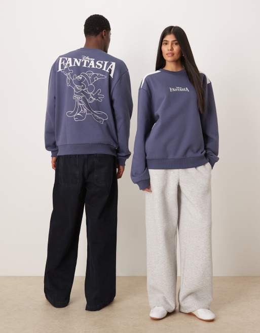 ASOS DESIGN Disney Fantasia relaxed crew with Mickey Mouse print in blue, 2 of 4