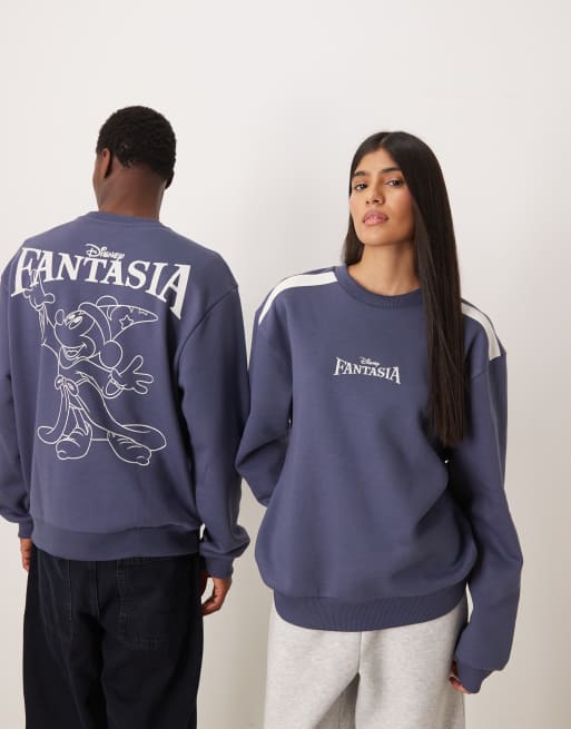 ASOS DESIGN Disney Fantasia relaxed crew with Mickey Mouse print in blue, 4 of 4
