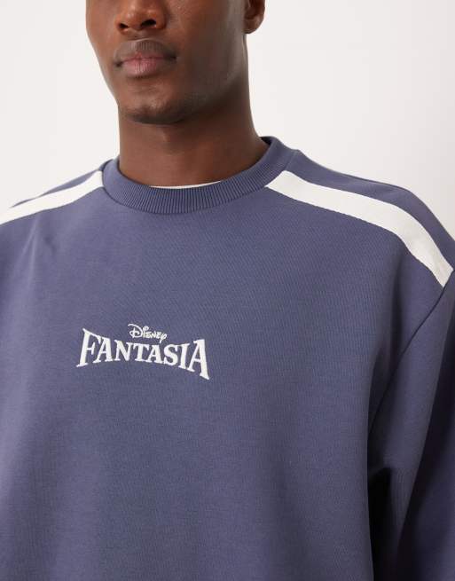 ASOS DESIGN Disney Fantasia relaxed crew with Mickey Mouse prints in blue, 3 of 4