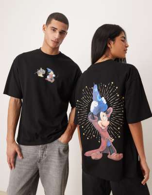 ASOS DESIGN - Disney Fantasia - T-Shirt in Schwarz mit Oversize-Schnitt und Micky-Maus-Prints