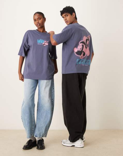 ASOS DESIGN - Disney Fantasia - T-shirt oversize blu con stampa di Topolino - view 1