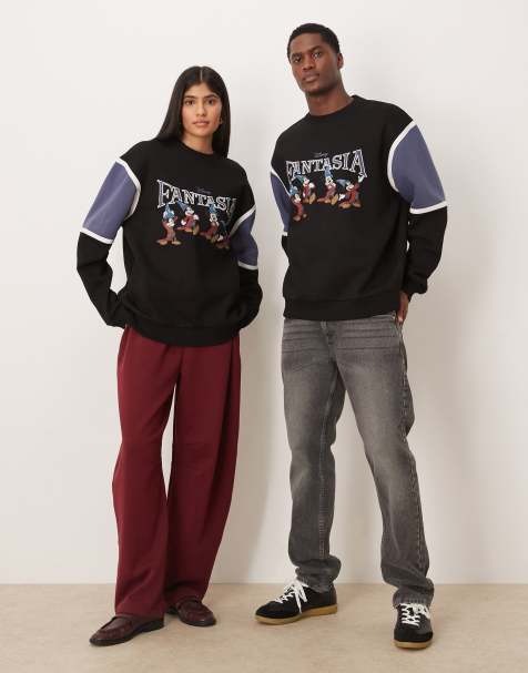 ASOS DESIGN Disney Fantasia unisex relaxed crew with Mickey Mouse prints in black