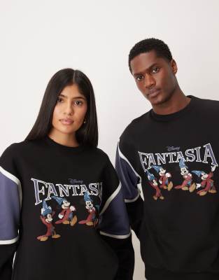 Asos Design Disney Fantasia Unisex Relaxed Crew With Mickey Mouse Prints In Multi