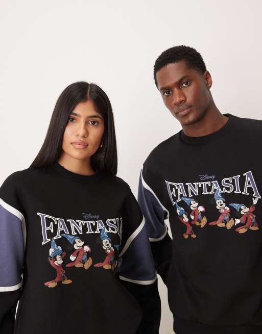 ASOS DESIGN Disney Fantasia unisex relaxed crew with Mickey Mouse prints in black, 2 of 4