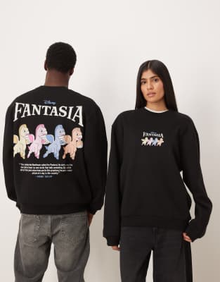 Asos Design Disney Fantasia Unisex Relaxed Sweatshirt With Unicorn Puff Print In Multi