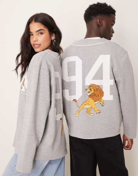 ASOS DESIGN - Disney - Felpa oversize unisex grigio mélange con collo serafino e stampe "The Lion King" - view 1