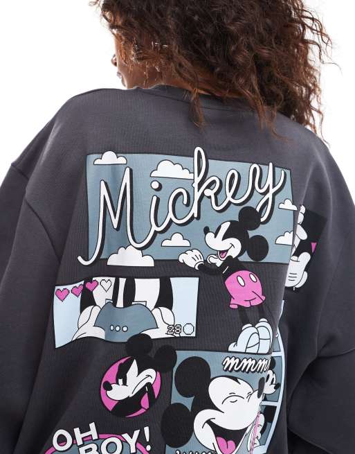 ASOS DESIGN - Disney - Felpa squadrata unisex oversize nero slavato con stampe "Mickey Mouse", 2 di 4