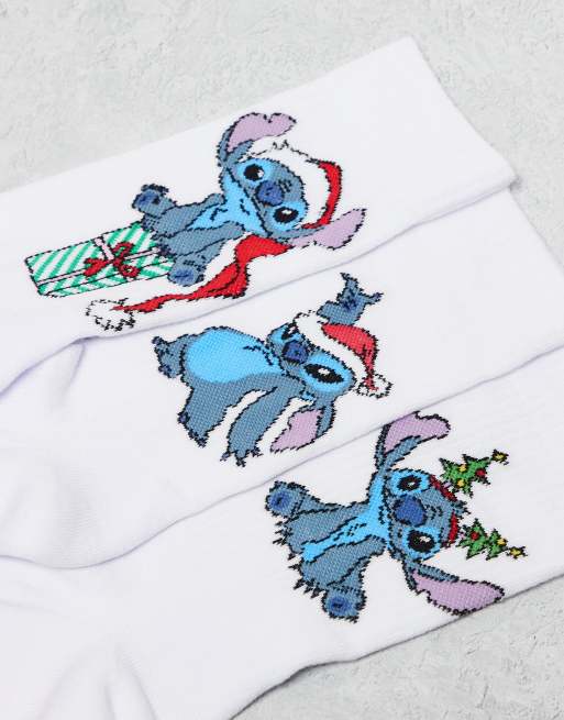 ASOS DESIGN – Disney – Gräddvita strumpor med juligt Stitch-motiv, 3-pack, 2 av 3