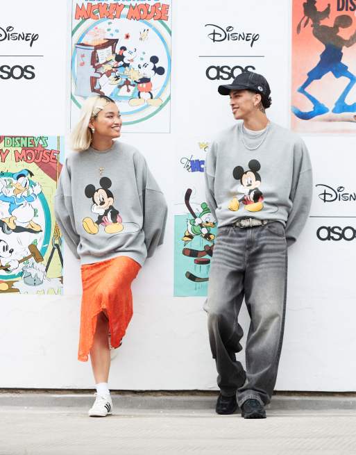 ASOS DESIGN – Disney – Gråmelerad, extrem oversize sweatshirt i unisex-modell med Musse Pigg-tryck, 3 av 4