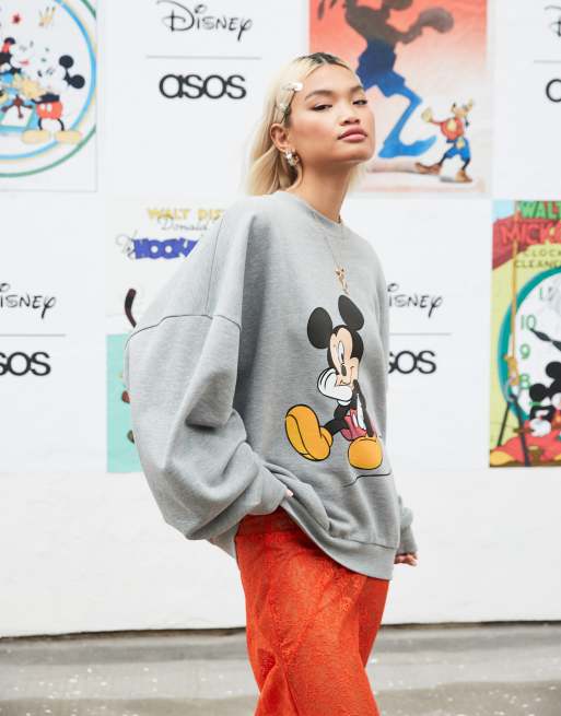 ASOS DESIGN – Disney – Gråmelerad, extrem oversize sweatshirt i unisex-modell med Musse Pigg-tryck, 4 av 4