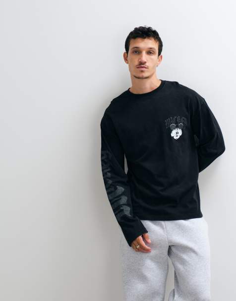 ASOS DESIGN Disney Halloween camiseta oversize de manga larga con estampado de Mickey en negro - view 1