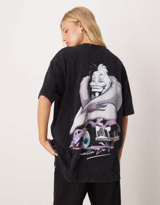 Asos Design Disney Halloween Oversized T-shirt With Cruella Prints In Black