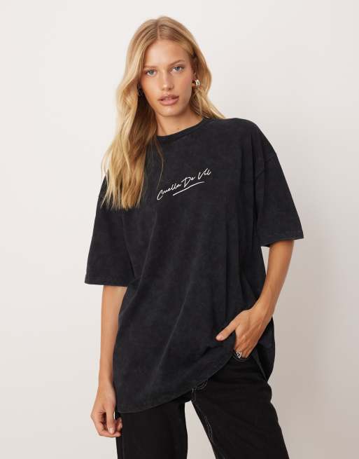 ASOS DESIGN Disney Halloween oversized T-shirt with Cruella prints in washed black