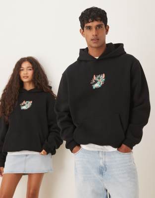 Asos Design Disney Halloween Oversized Unisex Hoodie With Stitch Prints In Black
