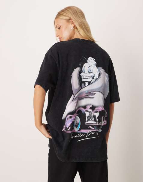 ASOS DESIGN - Disney Halloween - T-shirt oversize nero slavato con stampa Cruella - view 1