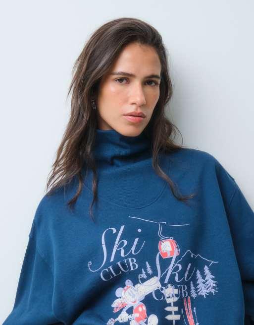 ASOS DESIGN Disney high neck jumper with Mickey Mouse ski club print in navy, 5 of 5