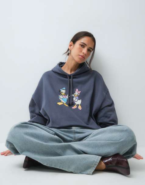 ASOS DESIGN Disney hoodie met Donald en Daisy print in blauw - view 1