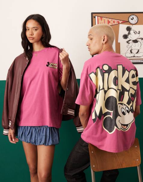 ASOS DESIGN Disney – Jasnoróżowy T-shirt oversize unisex z grafiką z Myszką Mickey - view 1