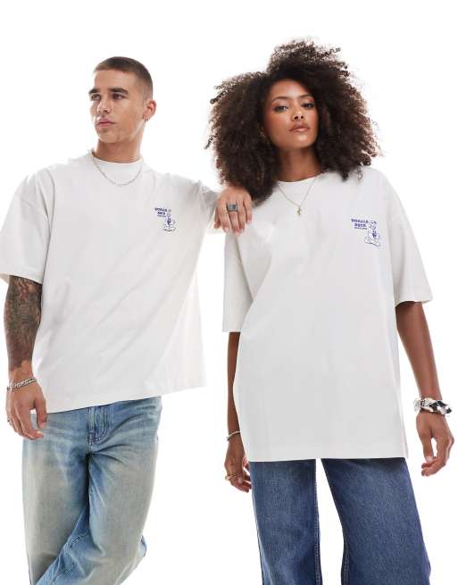 ASOS DESIGN Disney Jasnoszary T shirt unisex o fasonie oversize z nadrukiem Kaczora Donalda ASOS