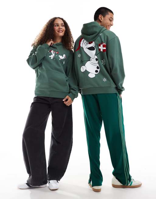 ASOS DESIGN – Disney – Jul – Grön hoodie i oversize med Frosts Olaf-tryck, 2 av 4