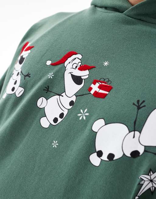 ASOS DESIGN – Disney – Jul – Grön hoodie i oversize med Frosts Olaf-tryck, 3 av 4