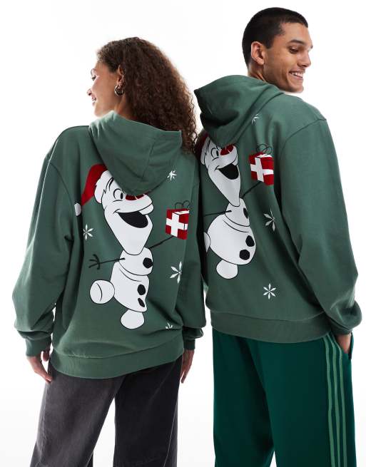 ASOS DESIGN – Disney – Jul – Grön hoodie i oversize med Frosts Olaf-tryck, 4 av 4