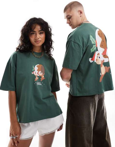 ASOS DESIGN – Disney – Jul – Grön t-shirt i oversize och boxig passform med Piff och Puff-tryck - view 1