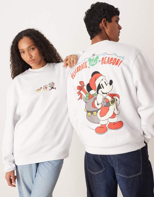 ASOS DESIGN – Disney – Jul – Vit, avslappnad sweatshirt med Musse Pigg och hans vänner-tryck, 3 av 4