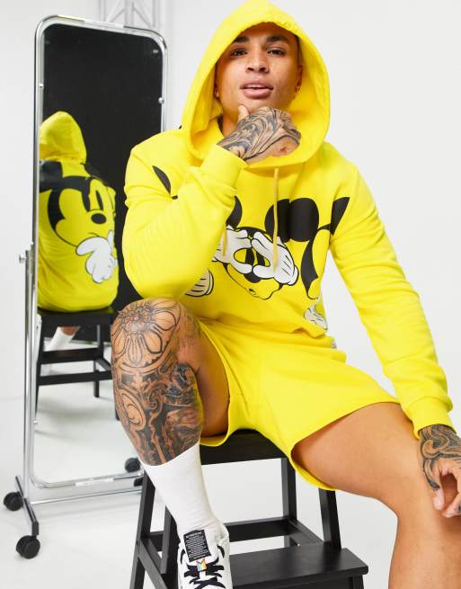 ASOS DESIGN – Disney – Kapuzenpullover in Gelb mit Micky Maus-Print, Kombiteil