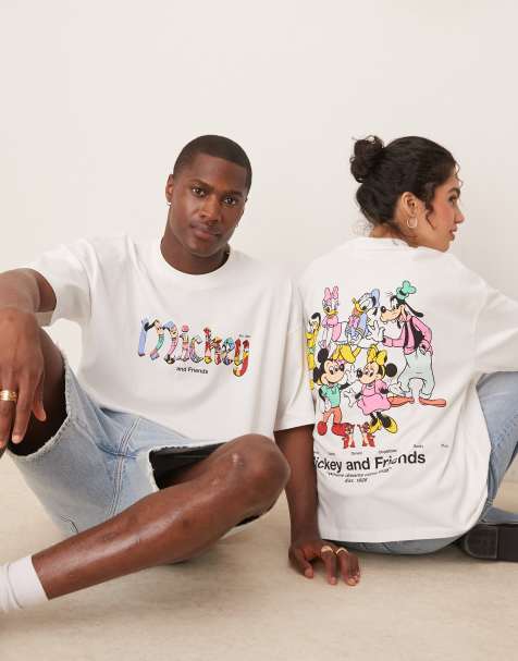 ASOS DESIGN – Disney – Kastiges Unisex-T-Shirt in Weiß mit Oversize-Schnitt und Mickey Mouse & Friends-Print - view 1