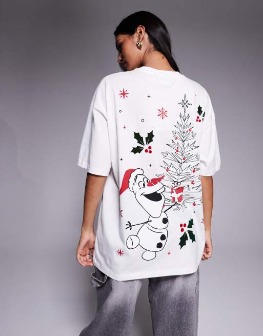 ASOS DESIGN - Disney - Kerstmis - Oversized T-shirt met Frozen-prints in gebroken wit, 2 van 4