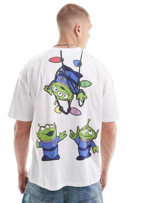 ASOS DESIGN - Disney - Kerstmis - Oversized T-shirt met Toy Story alien-prints in wit, 2 van 4