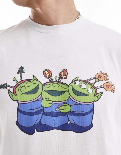 ASOS DESIGN Disney Kerstmis Oversized T shirt met Toy Story alien prints in wit ASOS