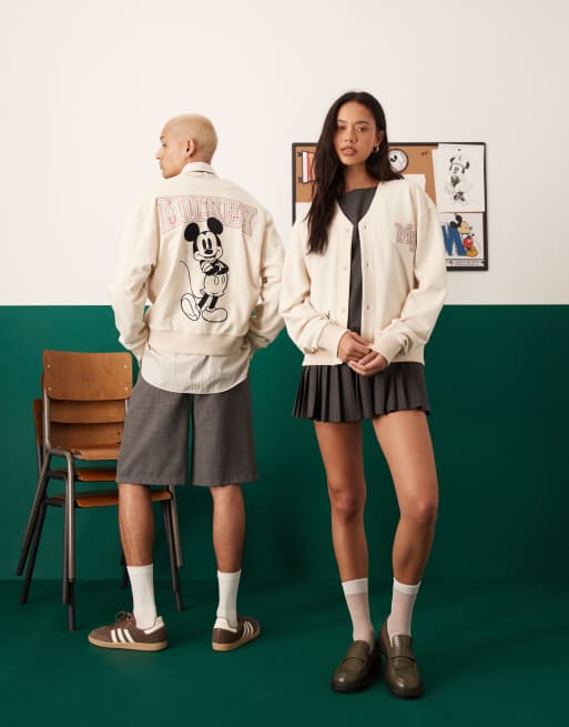 ASOS DESIGN Disney – Kremowy kardigan unisex o fasonie oversize z motywem Myszki Miki