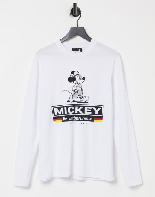 ASOS DESIGN – Disney – Langärmliges Shirt in Weiß mit Mickey-Print und Deutschlandfarben