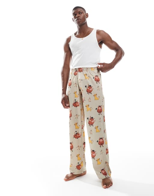 ASOS DESIGN – Disney – Ljusbeige lounge-byxor med Lejonkungen-motiv