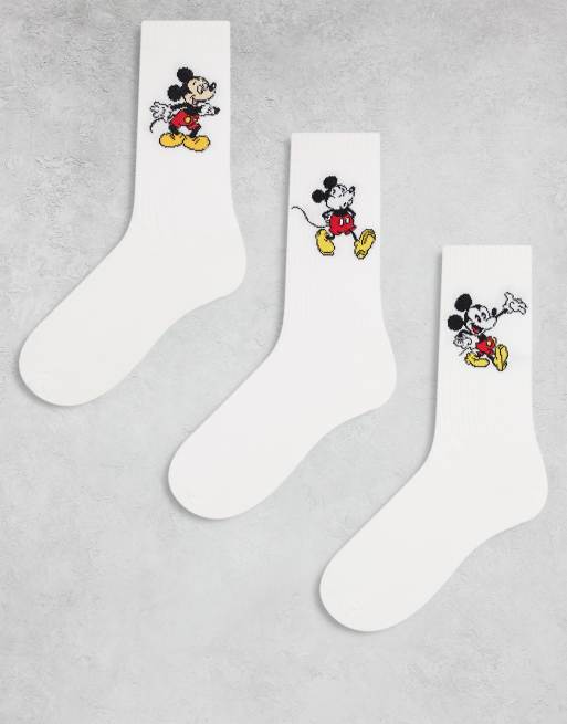 ASOS DESIGN - Disney - Lot de 3 paires de chaussettes à motif Mickey Mouse - Blanc