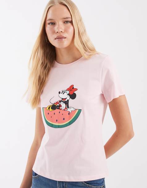 ASOS DESIGN Disney luźny baby tee z nadrukiem Minnie z arbuzem puff w różu - view 1