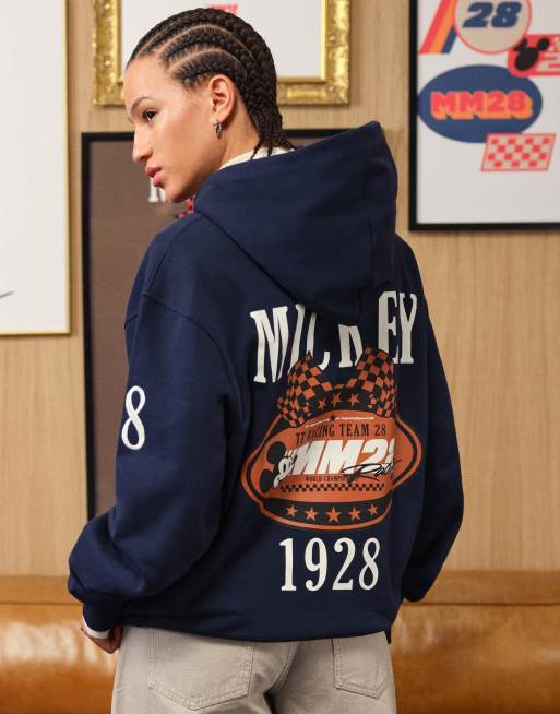 ASOS DESIGN – Disney – Mellanblå, avslappnad huvtröja i racingstil med 'Mickey'-texttryck, 2 av 5