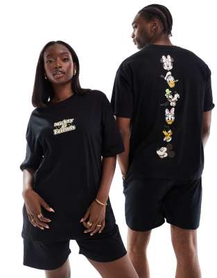 Asos Design Disney Mickey And Friends Pajama Set In Black-gray
