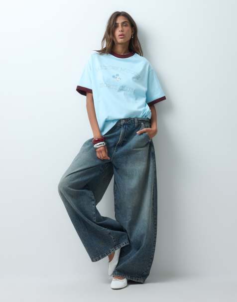ASOS DESIGN Disney Mickey camiseta oversize estilo ringer en azul - view 1