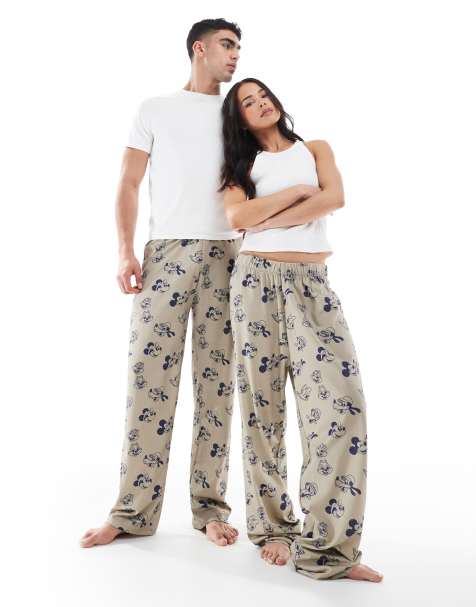 ASOS DESIGN Disney Mickey & Friends printed lounge bottoms in stone - view 1