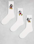[ASOS DESIGN] ASOS DESIGN Disney Mickey Mouse 3 pack of socks in white 43-48 Ecru