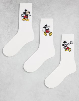 ASOS DESIGN Disney Mickey Mouse 3 pack socks in white - CREAM - view 1