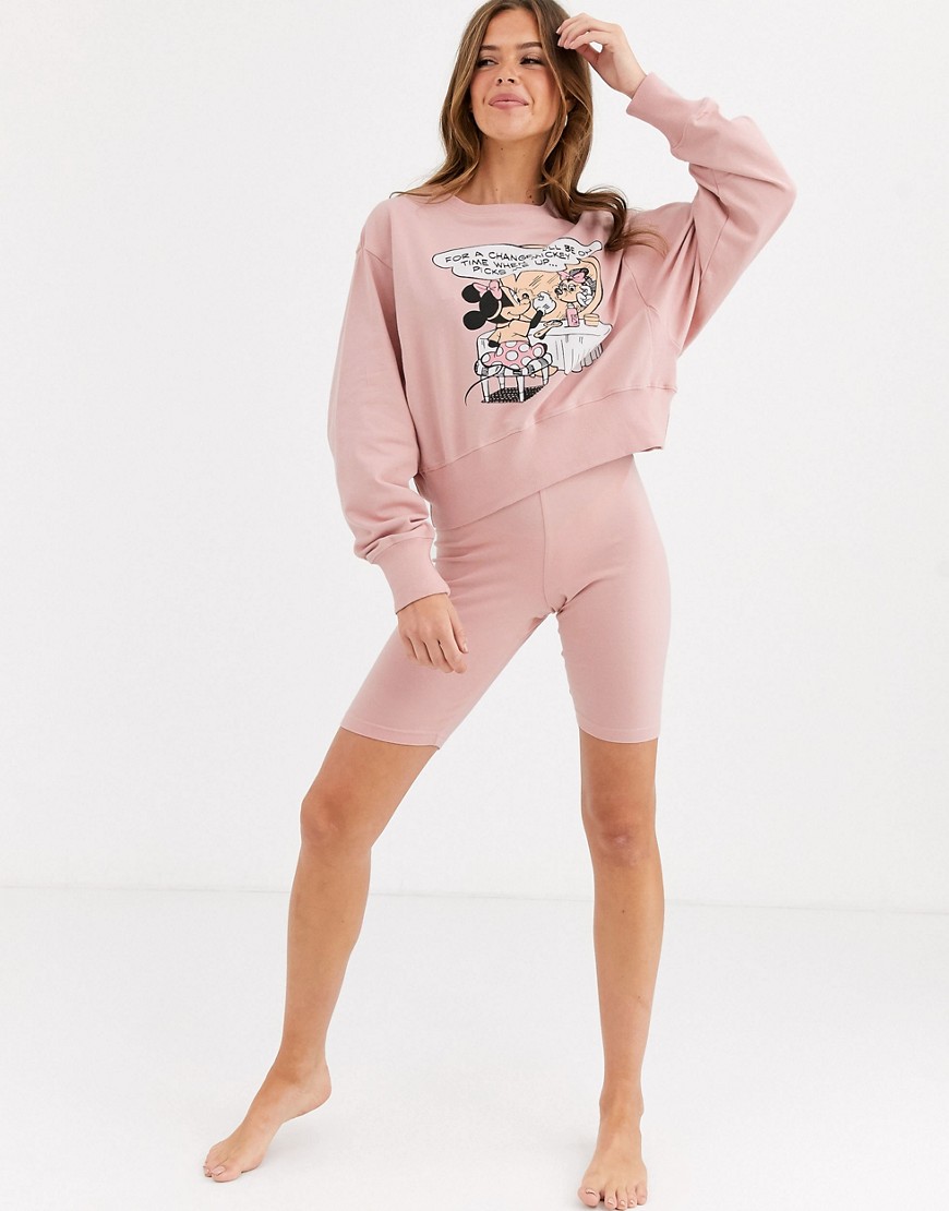 Asos Design Disney Mickey Mouse Lounge Sweater & Short Set-pink